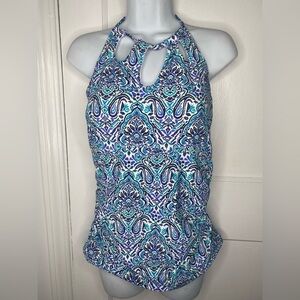 Leilani NWT Blue & White Patterned Halter Bathing Suit Top Pictured AS-IS